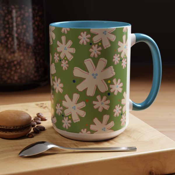 Green Mod Flower with Blue Accent Coffee Mug (15oz) - Image 6