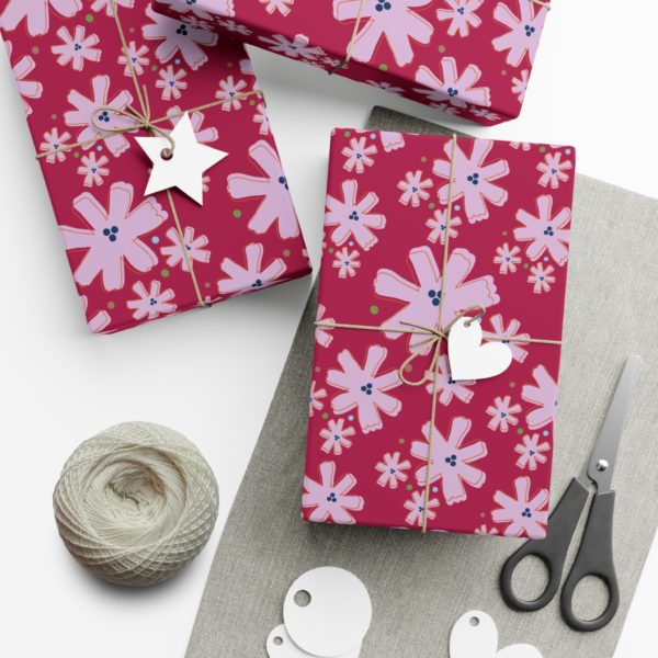 Mod Pink Flowers Gift Wrap Paper - Image 4