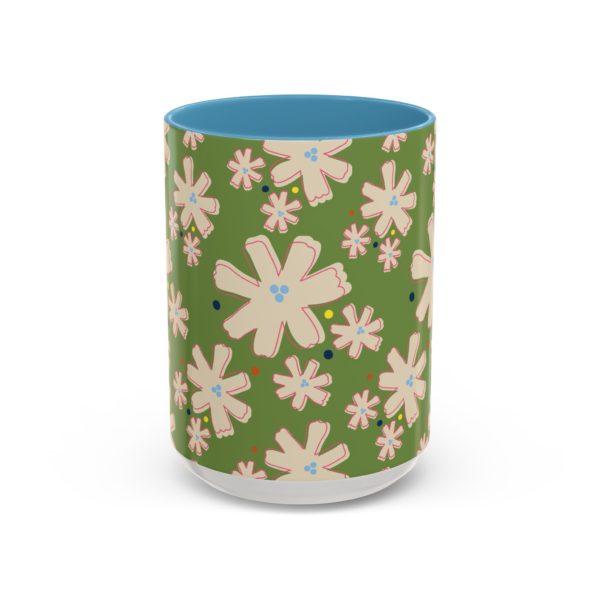 Green Mod Flower with Blue Accent Coffee Mug (15oz) - Image 2