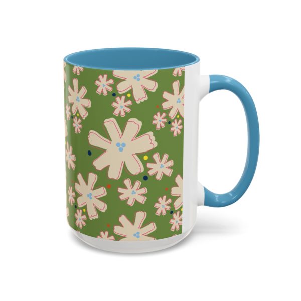 Green Mod Flower with Blue Accent Coffee Mug (15oz) - Image 3