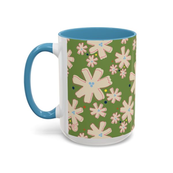 Green Mod Flower with Blue Accent Coffee Mug (15oz) - Image 4