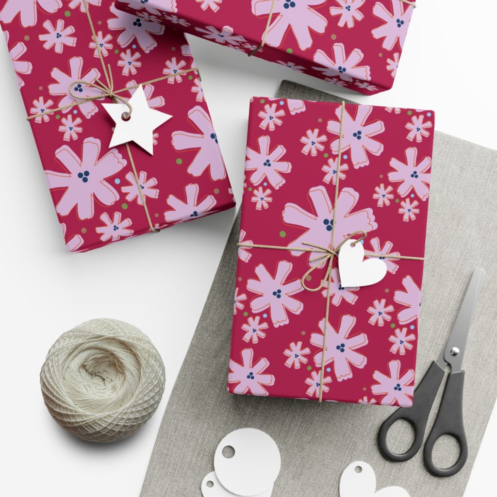 Gifts featuring the Mod Flower wrapping paper in pink.